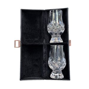 opened glencairn travel case with cut crystal glasses