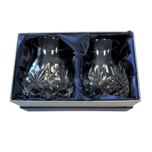 two Glencairn cut crystal mixer glasses in presentation box