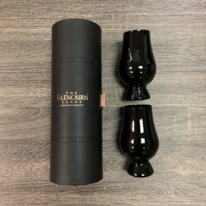 Glencairn Black leather travel case with two black glasses