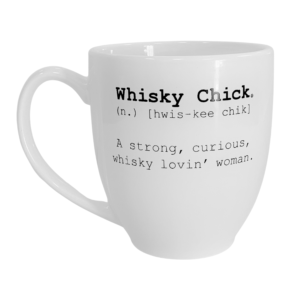 white coffee mug with whisky chick definition