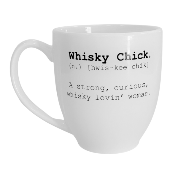 white coffee mug with whisky chick definition