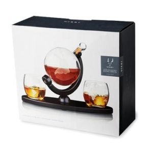 Globe decanter and rocks glass set packaging