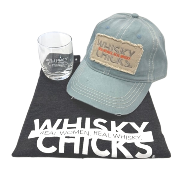 Whisky Chicks shirt, hat and glass